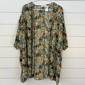 Vibrant Green and Orange Floral Cactus Women's Kimono Cardigan